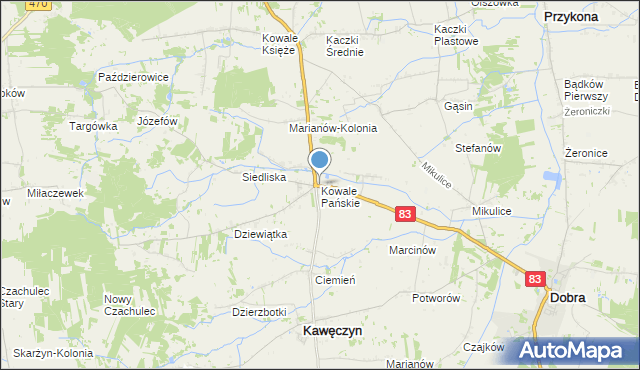 mapa Kowale Pańskie, Kowale Pańskie na mapie Targeo